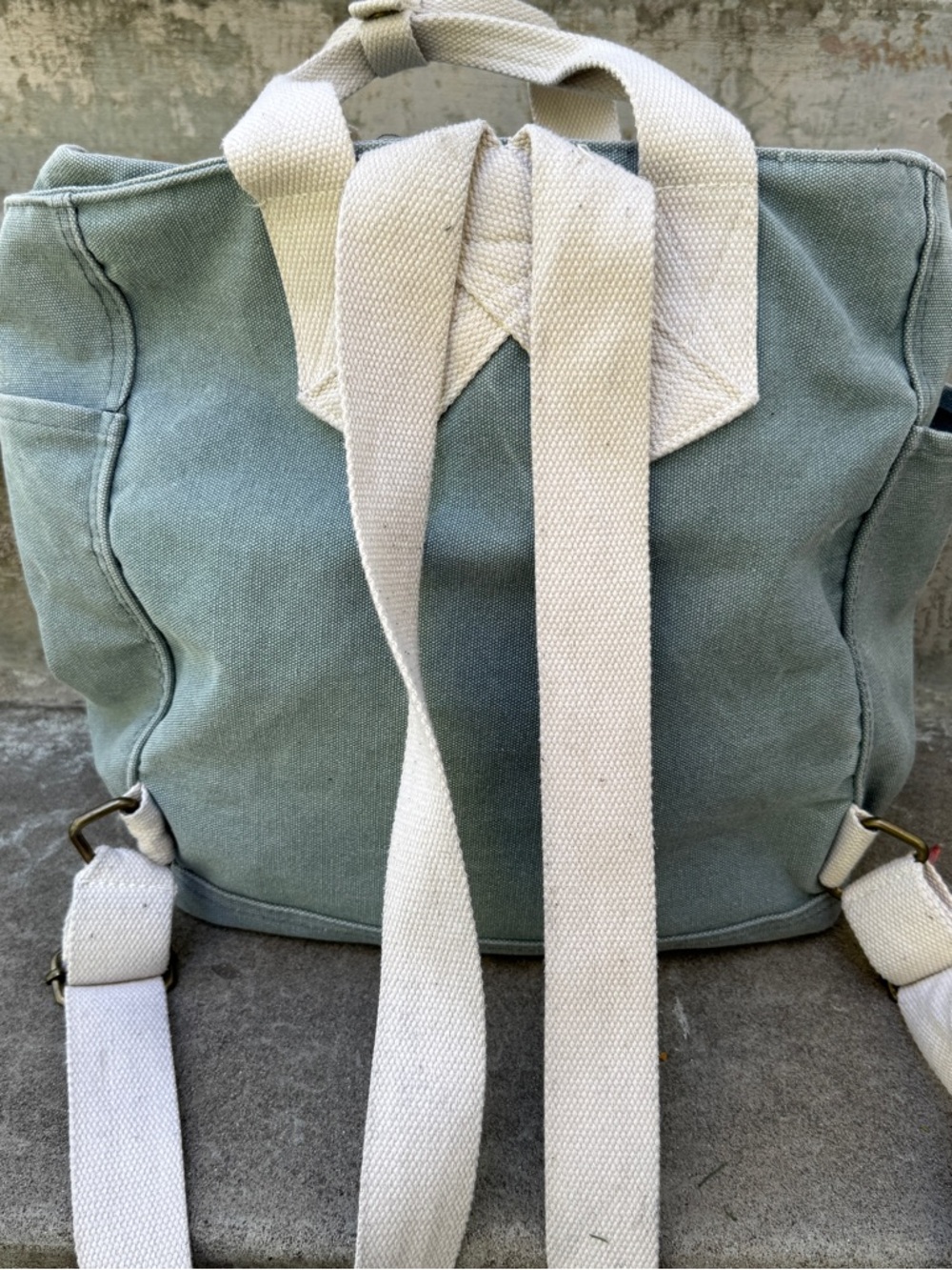 Birdling Backpack Tote Green grey Canvas Minimalist Multi Pocket Rucksack - Picture 2 of 9